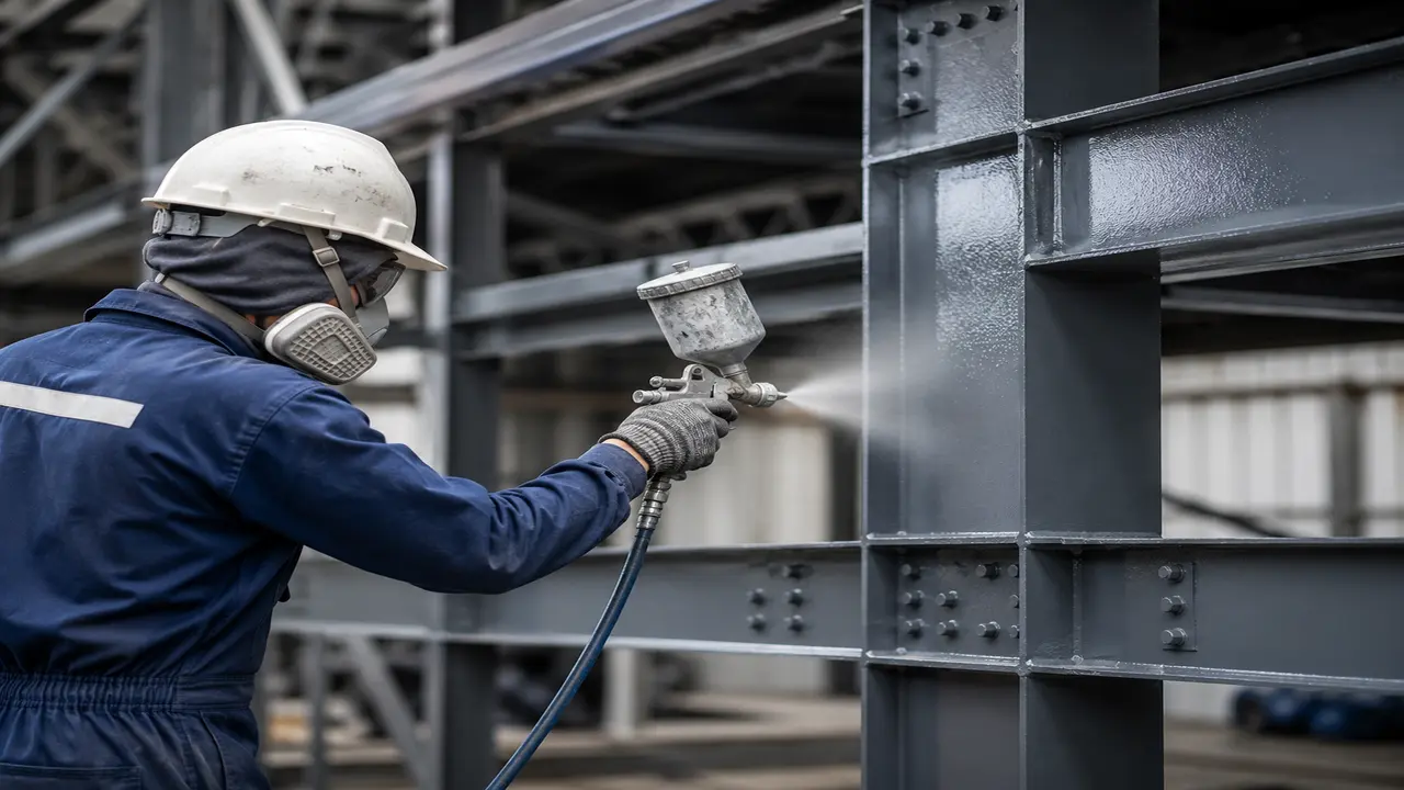 Industrial metal painting services in Saudi Arabia with spray application on structural steel