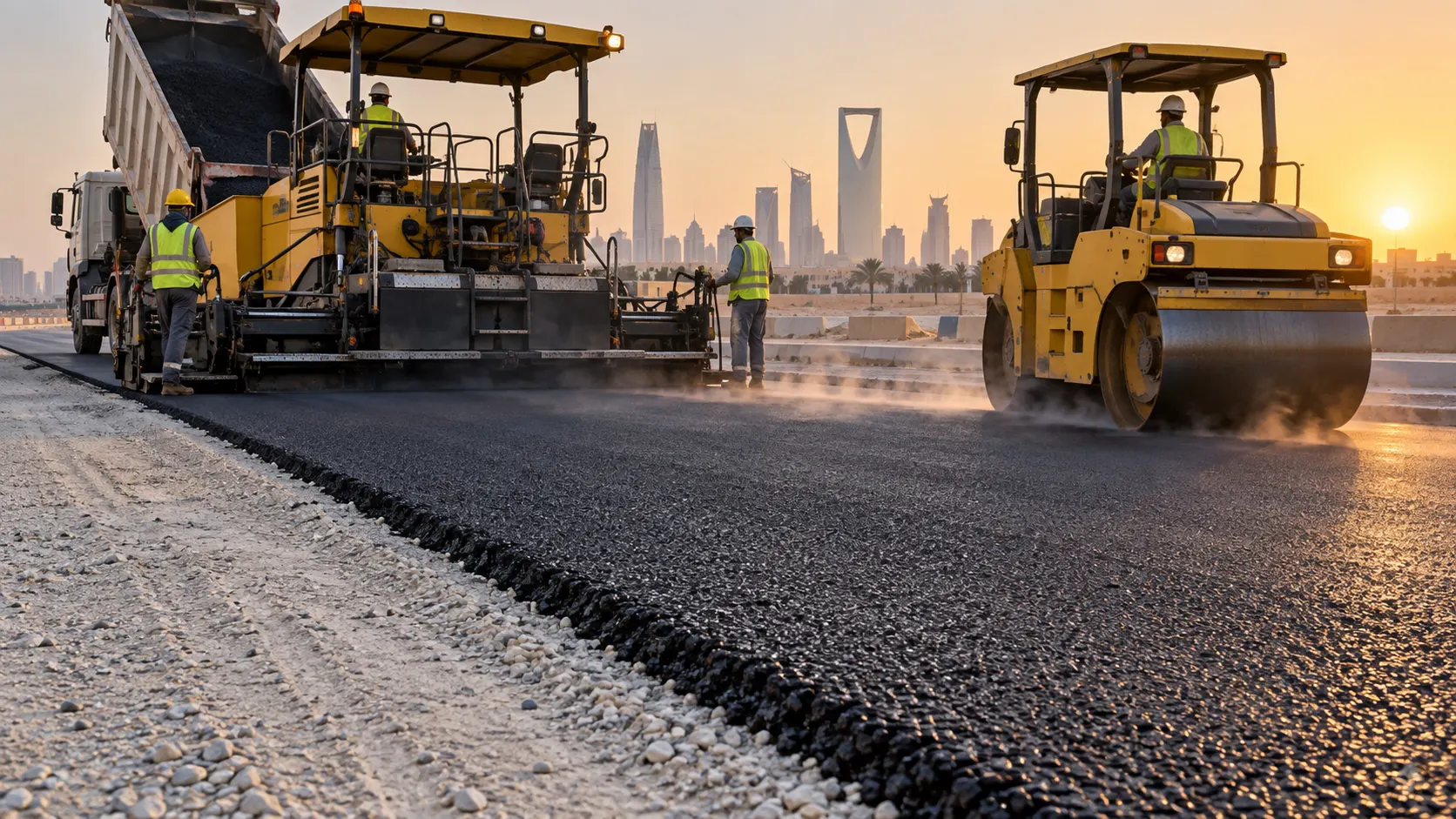 Asphalt paving and road construction in Riyadh, Saudi Arabia